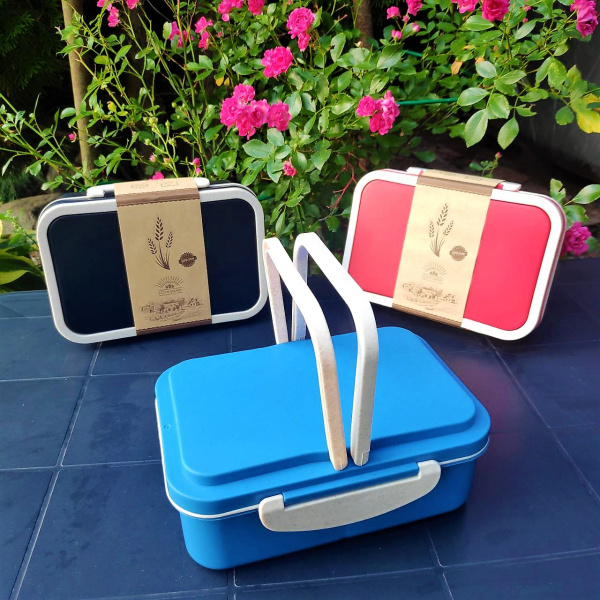 Двухуровневый ЭКО ланч-бокс Inar с приборами 1000 мл. / Контейнер для еды из пшеничного волокна разделенный